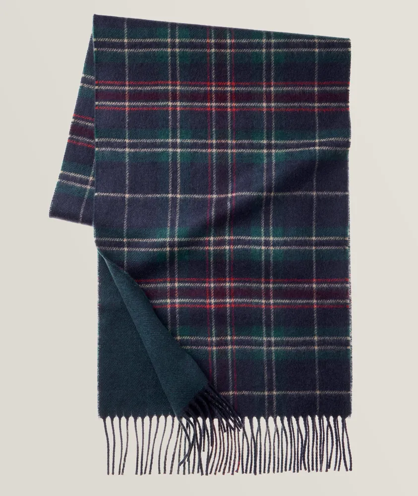 Fringed Reversible Cashmere Check Scarf
