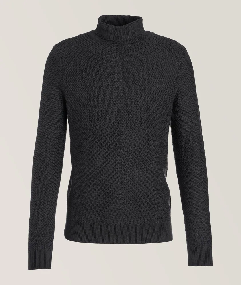 Diagonal Knit Merino Wool Turtleneck