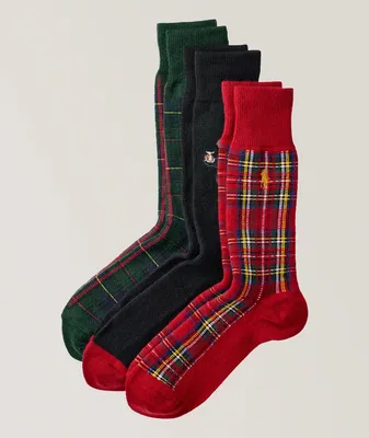 Three-Pack Decorative Wool-Blend Socks 