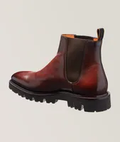 Burnished Grained Leather Chelsea Boots