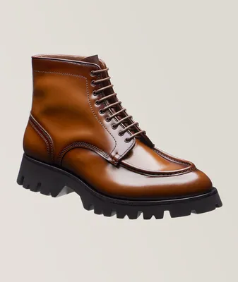 Burnished Spazzolato Leather Lace-Up Boots