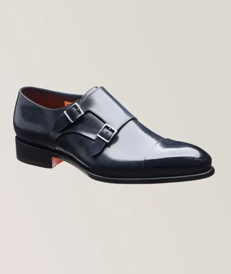 Burnished Leather Double Monk-Strap Shoes