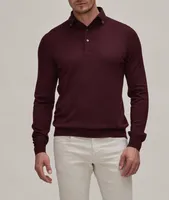 Long Sleeve Button-Down Collar Virgin Wool Polo