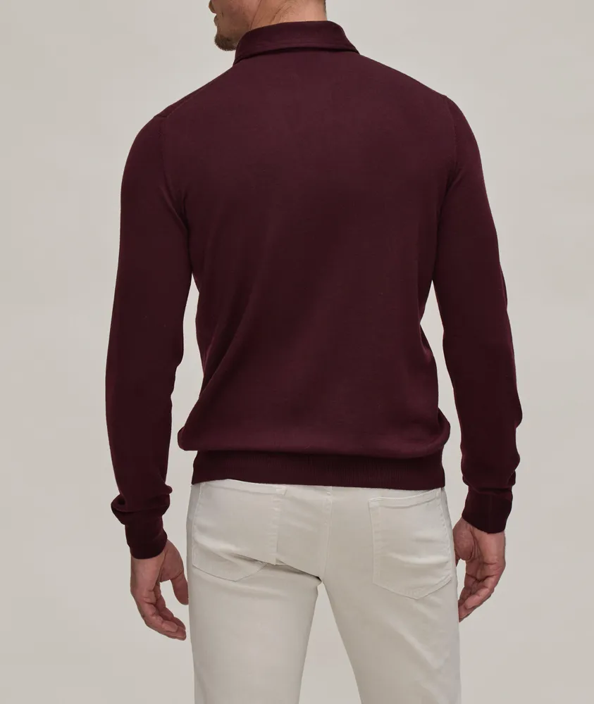 Long Sleeve Button-Down Collar Virgin Wool Polo