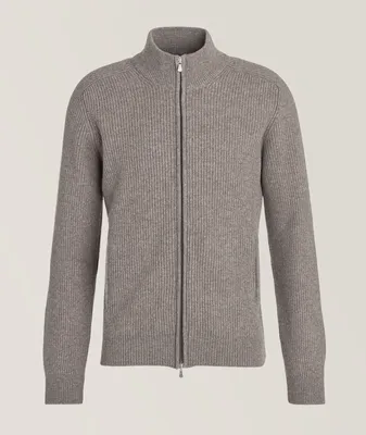 Ribbed Virgin Wool-Blend Two-Way Zip Sweater