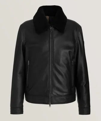 Two-Way Zip Leather Shearling Jacket