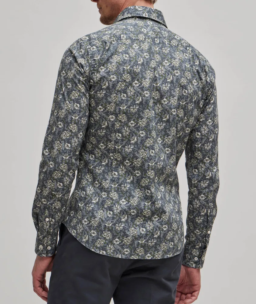 Slim Fit Floral Pattern Stretch-Cotton Sport Shirt