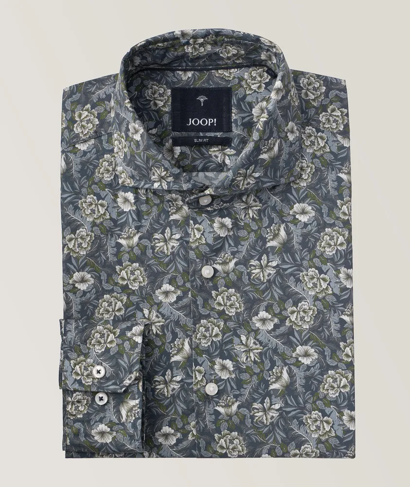 Slim Fit Floral Pattern Stretch-Cotton Sport Shirt