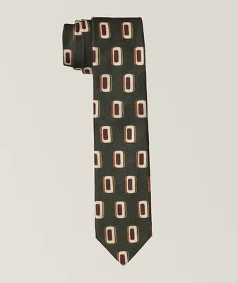 Geometric Herringbone Wool-Silk Tie
