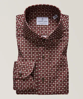 Slim-Fit Houndstooth Cotton Twill Casual Shirt