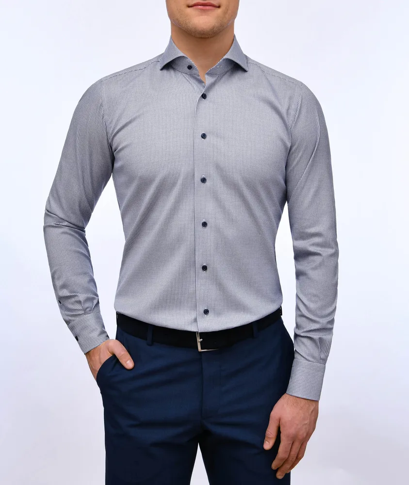Modern-Fit Micro Neat Pattern Twill Luxury Dress Shirt