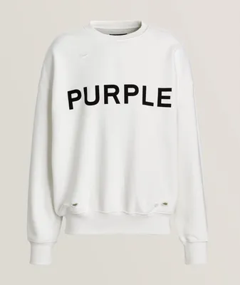 Destressed Logo Print Cotton Crewneck Sweater
