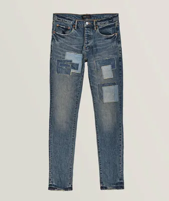 Distressed Patchwork Stretch-Cotton Jeans