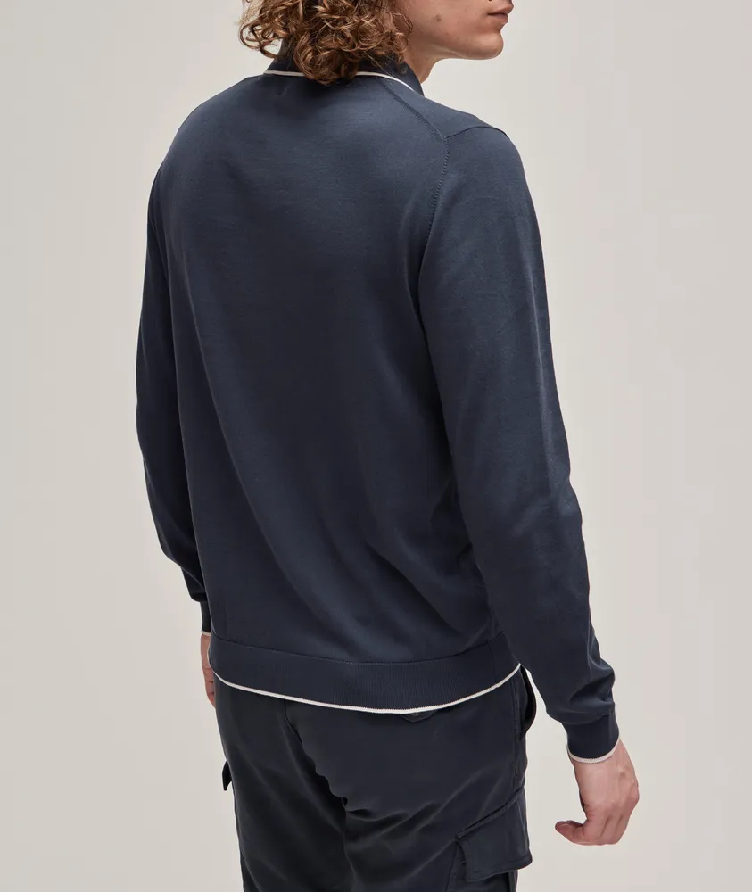 Long-Sleeve Sea Island Cotton Knit Polo