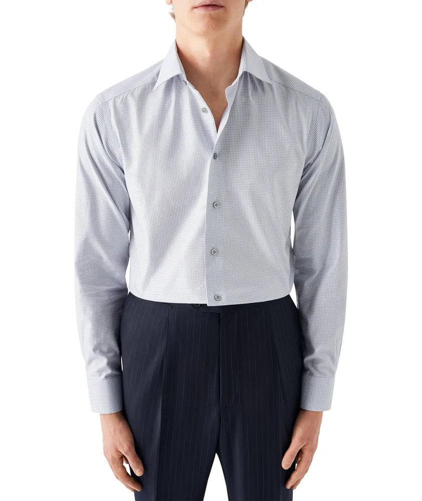 Slim Fit Micro Checked Tencel Cotton Shirt