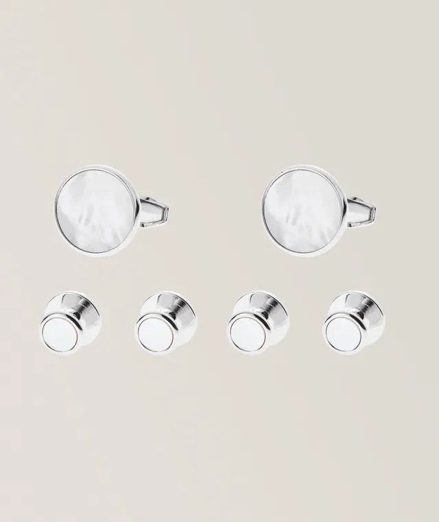 Mother of Pearl Round Cufflinks & Stud Set