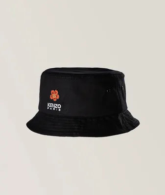 Embroidered Flower Reversible Cotton Bucket Hat