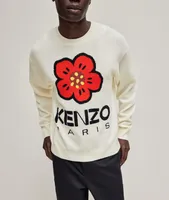 Flower Print Wool Knitted Crewneck Sweater