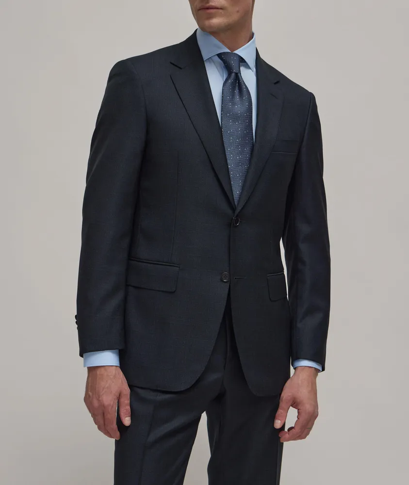 Contemporary-Fit Tonal Check Pattern Wool Suit