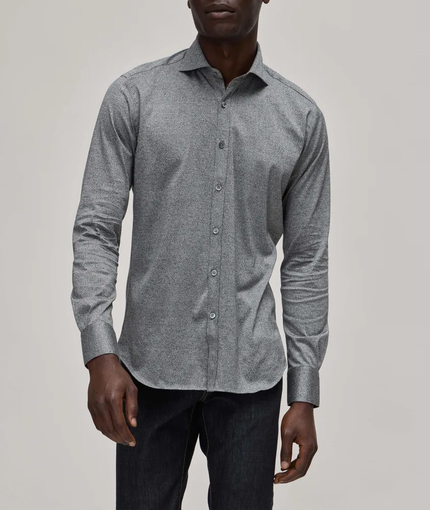 Regular-Fit Mélange Jersey Cotton Dress Shirt