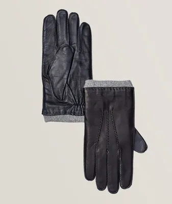 Knitted Cuff Genuine Leather Gloves