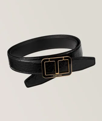 Enamel Scored T-Buckle Leather Belt