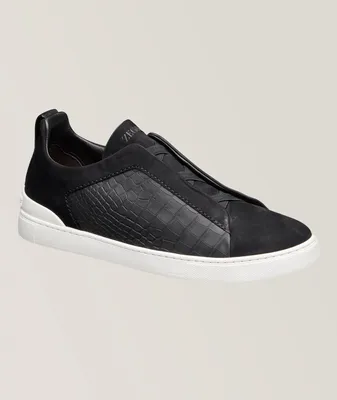 Triple Stitch Leather & Alligator Embossed Sneakers