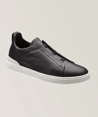 Triple Stitch Cashmere Leather Slip-On Sneakers