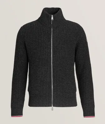 Ribbed Knit Wool-Cashmere Zip-Up Sweater