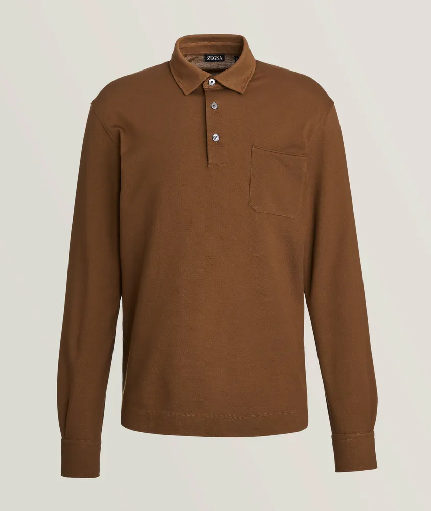 Contrast Suede Tipped Pocket Cotton Polo