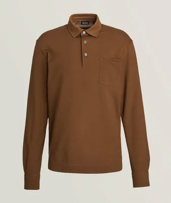 Contrast Suede Tipped Pocket Cotton Polo