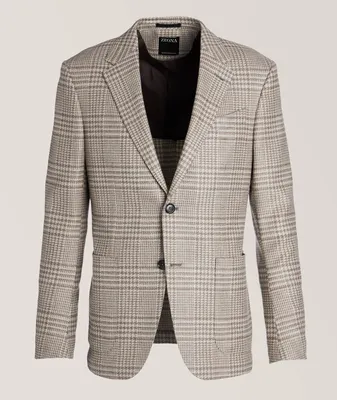 Natural Houndstooth Stretch-Wool Blend Sport Jacket