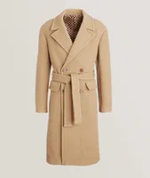 Textured Wool-Blend Twill Belted Overcoat