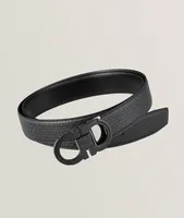 Stamped Logo Pattern Double Gancini Leather Belt