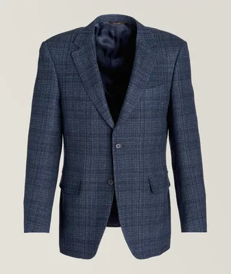 Textured Windowpane Stretch Wool-Cashmere Sport Jacket