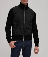 Full-Zip Quilted Merino Wool Mixed Media Bomber