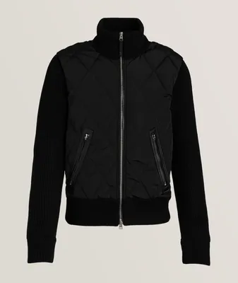 Full-Zip Quilted Merino Wool Mixed Media Bomber