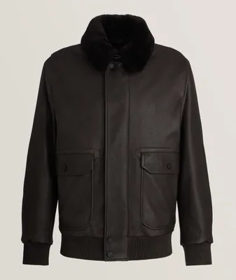 Shearling Collar Lambskin Leather Jacket