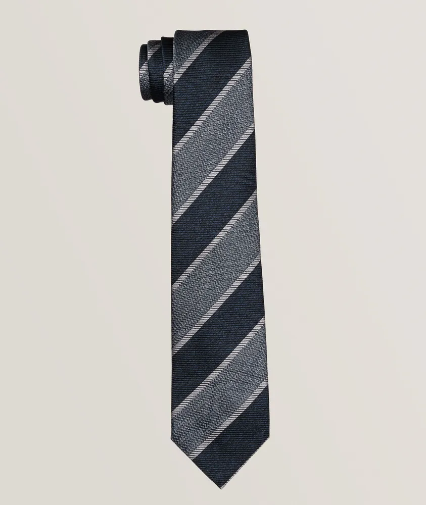 Striped Herringbone & Linear Weave Silk Tie