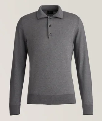 Long-Sleeve Cotton-Cashmere Polo