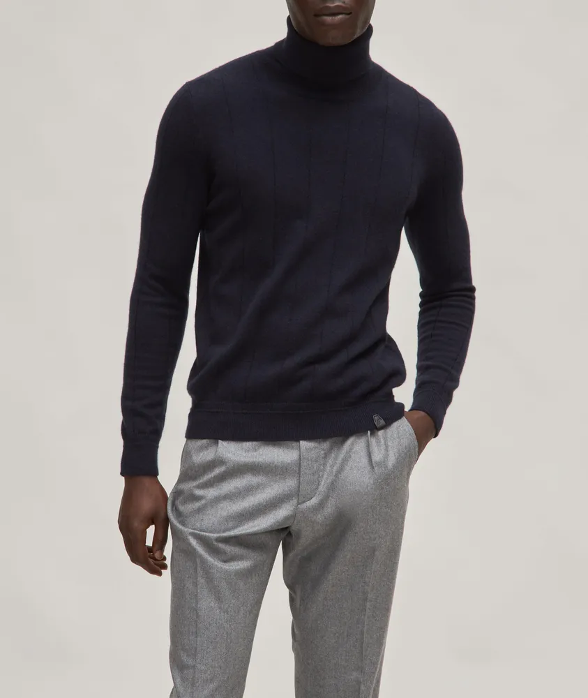 Wide Ribbed Cashmere-Silk Turtleneck