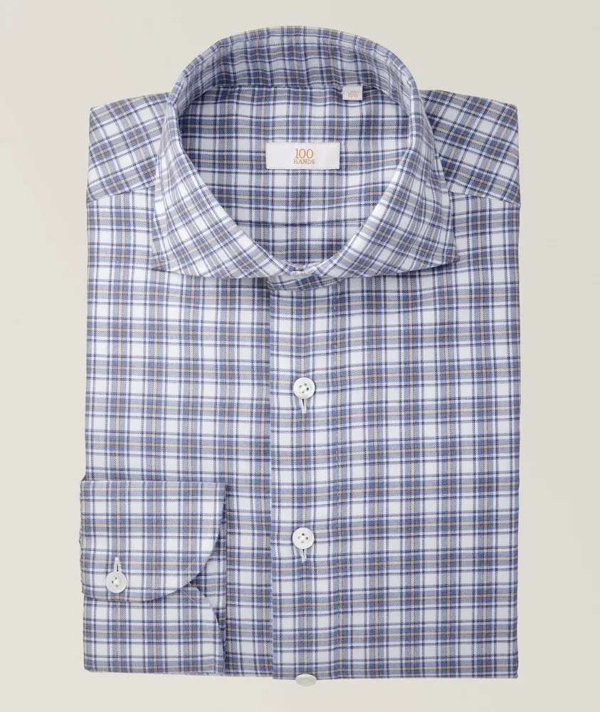 Gold Line Checkered Cotton-Cashmere Dress Shirt