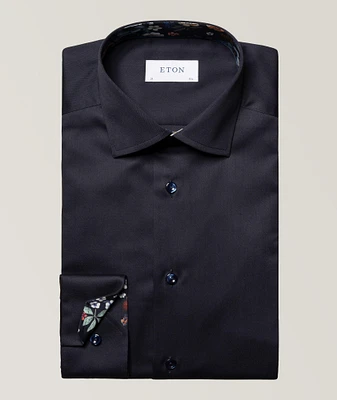 Contemporary Fit Solid Shirt with Floral Contrast Detail