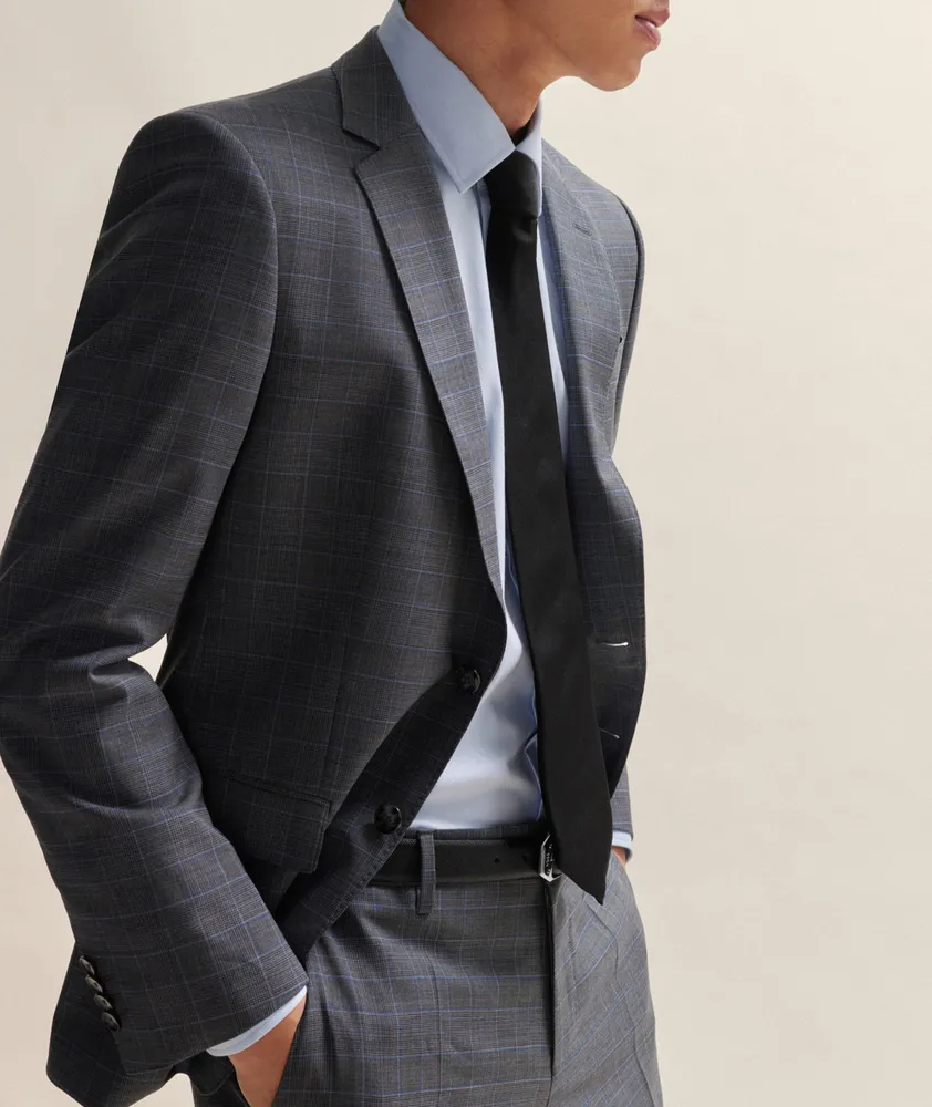 Slim Fit Checked Stretch-Wool Suit