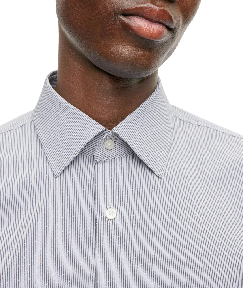 Striped Dot Stretch-Cotton Dress Shirt