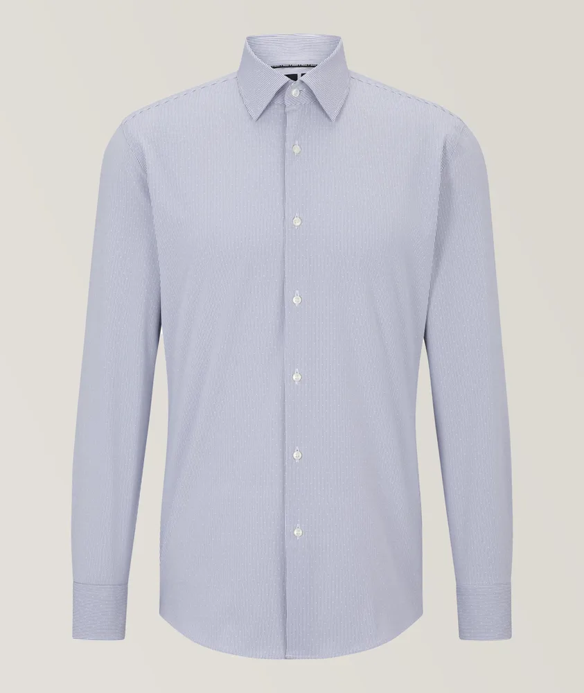 Striped Dot Stretch-Cotton Dress Shirt