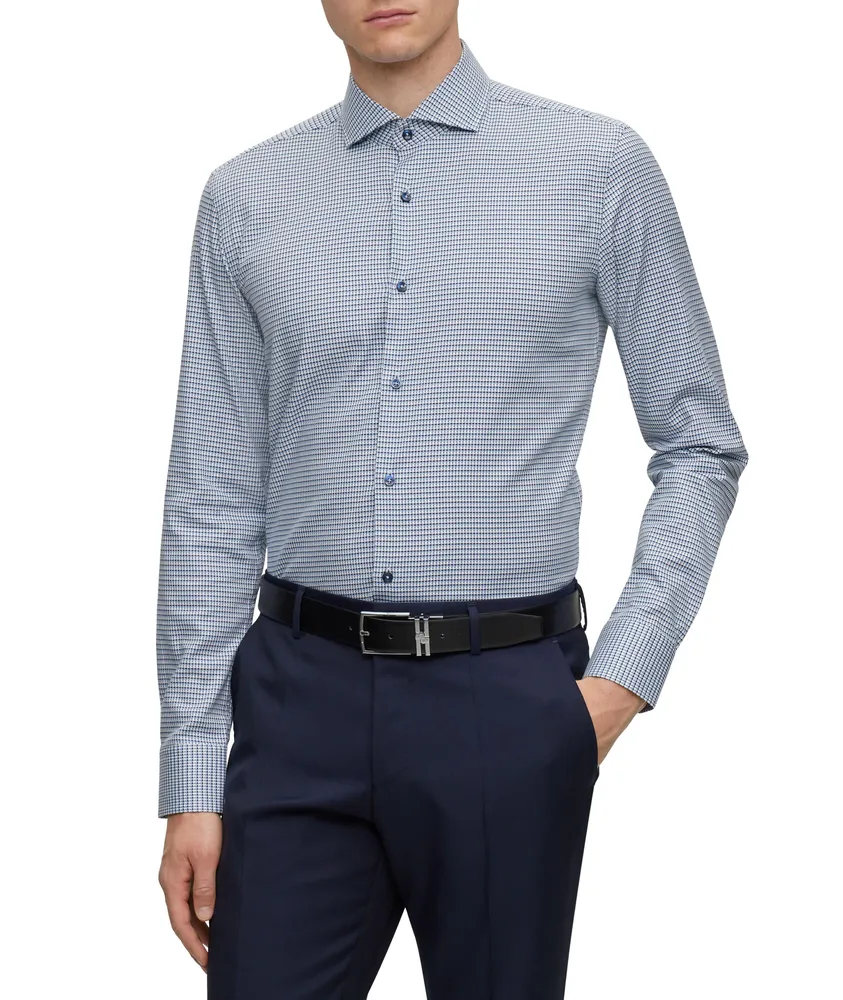 Micro Check Stretch-Cotton Dress Shirt