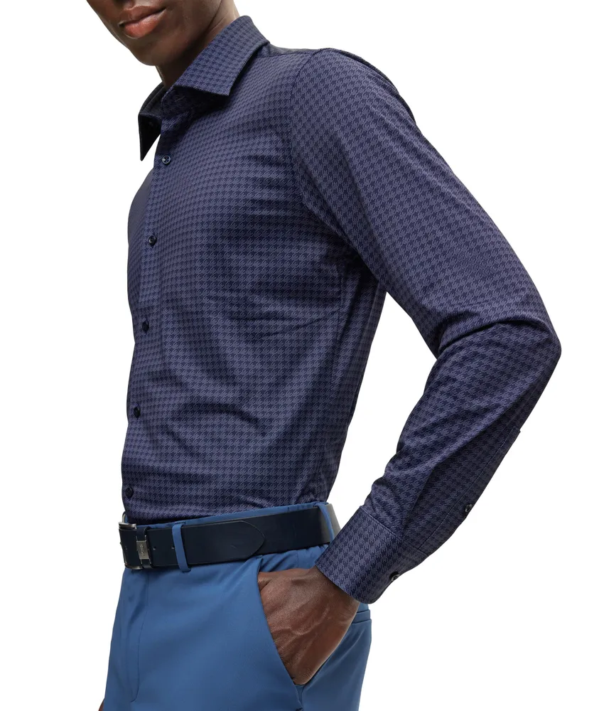 Slim-Fit Houndstooth Stretch-Fabric Dress Shirt