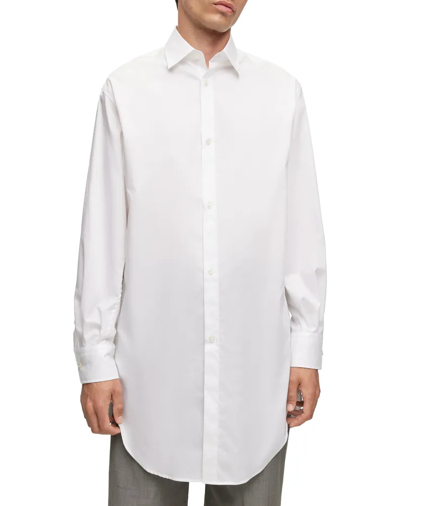 BOSS - Longline blouse in cotton poplin with point collar