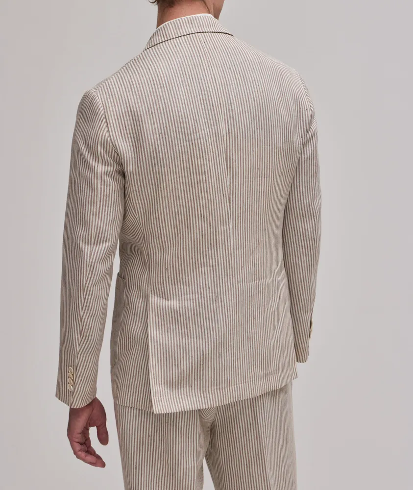 Striped Linen-Wool Unstructured Sport Jacket